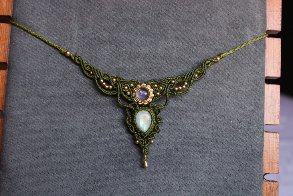Collar Fae Amatista y Piedra Luna