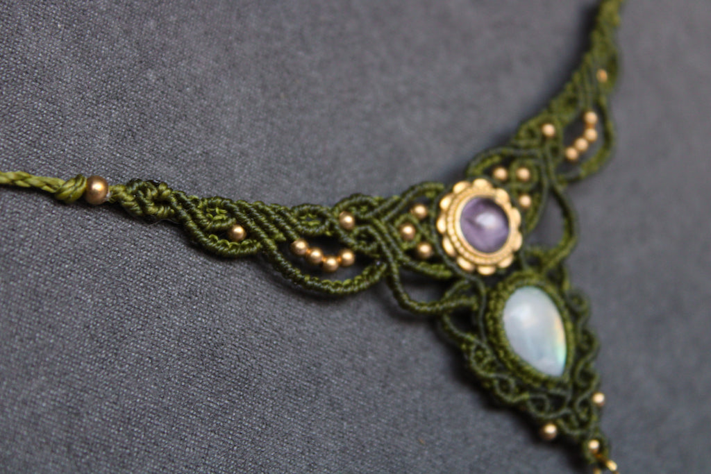 Collar Fae Amatista y Piedra Luna