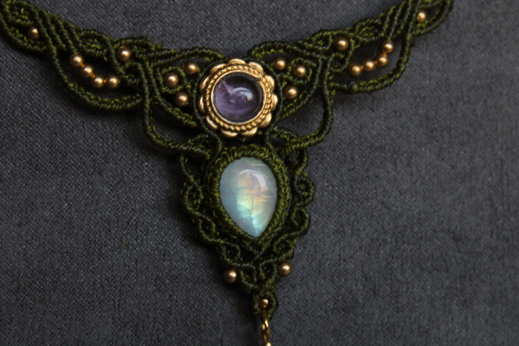 Collar Fae Amatista y Piedra Luna